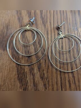 14k Gold Triple Hoop Dangle Earrings - Women's Jewelry
